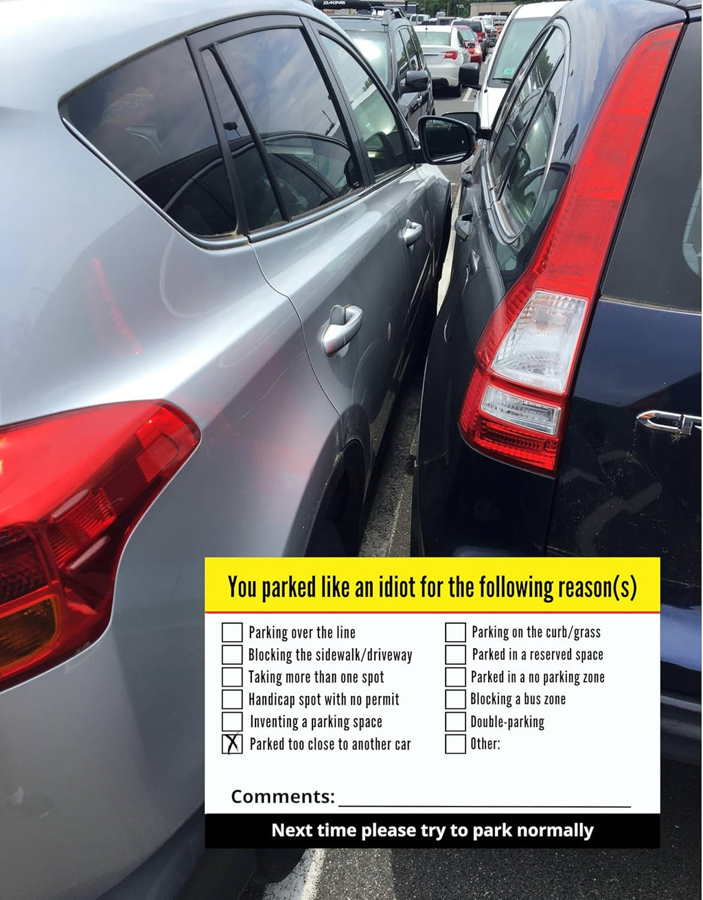 You Parked Like an Idiot (Pack of 100) Bad Parking Cards Practical Joke Card