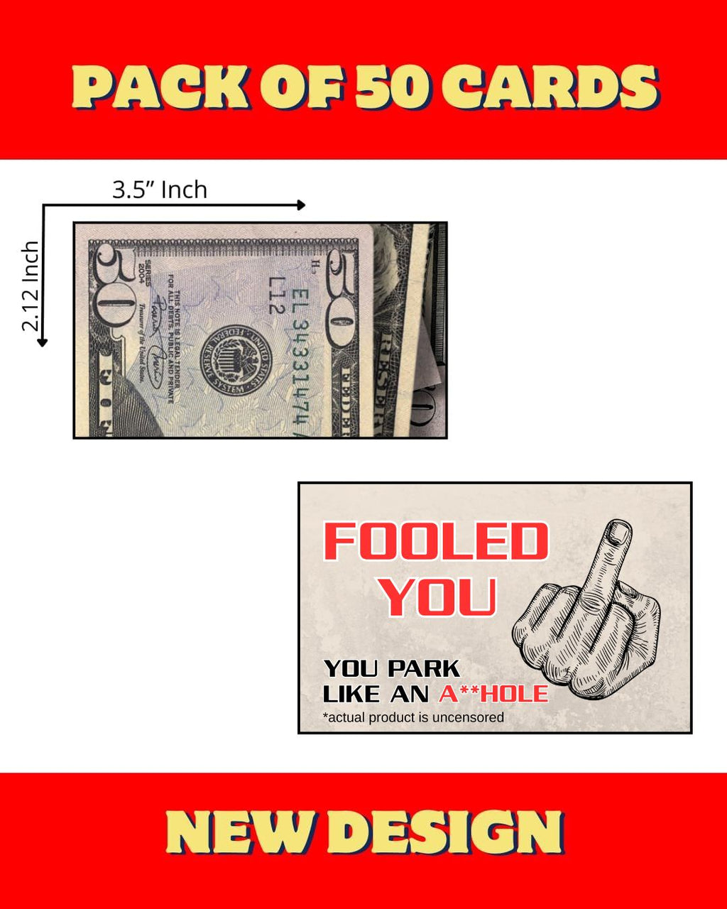 You Park Like An A-hole Bad Parking Prank Cards Look Like $50 Folded Money - 50 qty - leave them under Vehicle Wipers of Horrible A-Hole Drivers!
