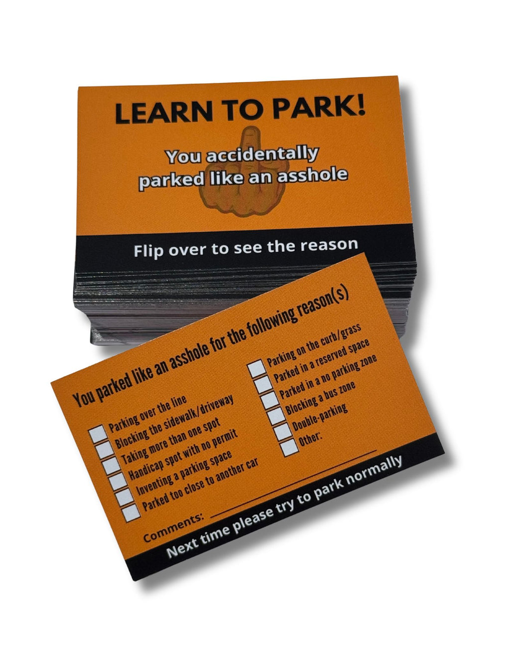You Parked Like an Asshole (Pack of 100) Bad Parking Cards 3.5"x2" Multi Reasons Violation Stocking Stuffers for Adults/Prank Items/Double Sided (Parked like an idiot)